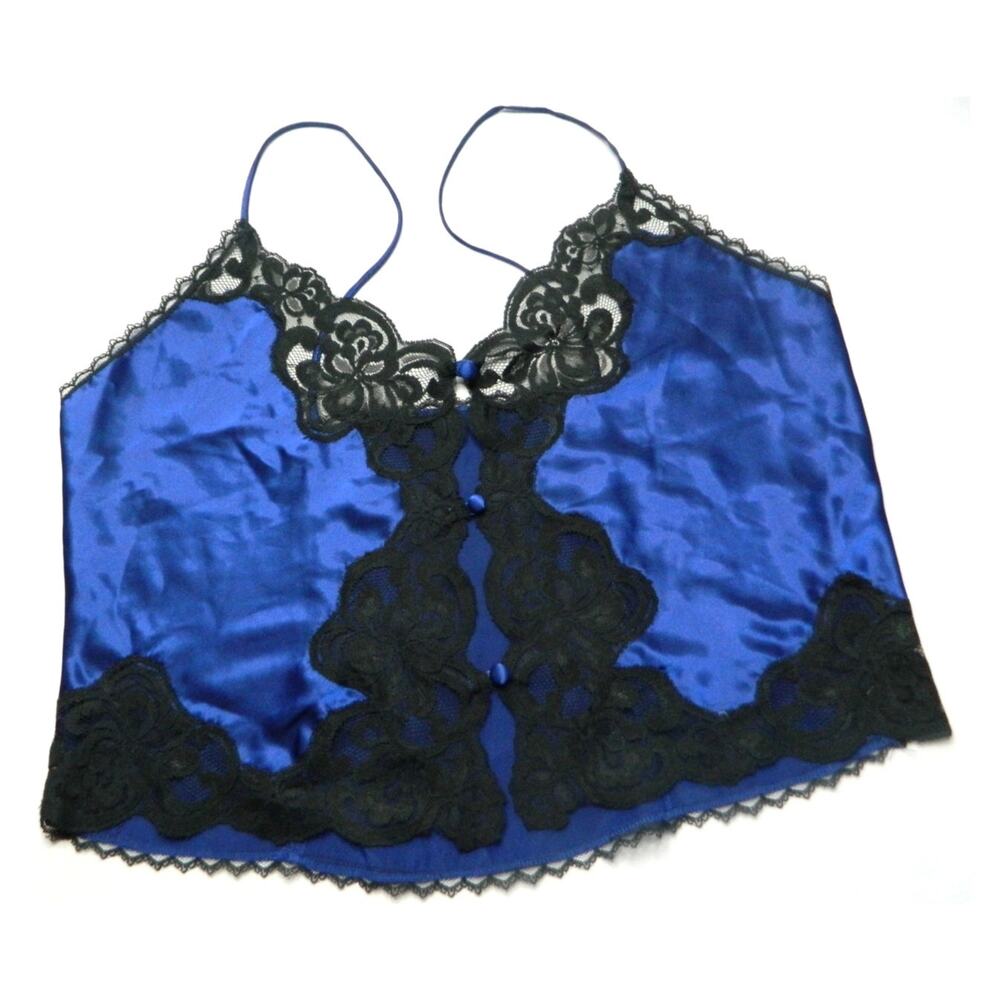 Victoria Secret Gold Label Sz L lace tank top lingerie blue/black